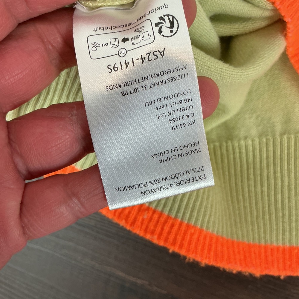 Anthropologie Cardigan Striped Lime Green Neon Orange Button Front Size S Knit - Picture 8 of 8